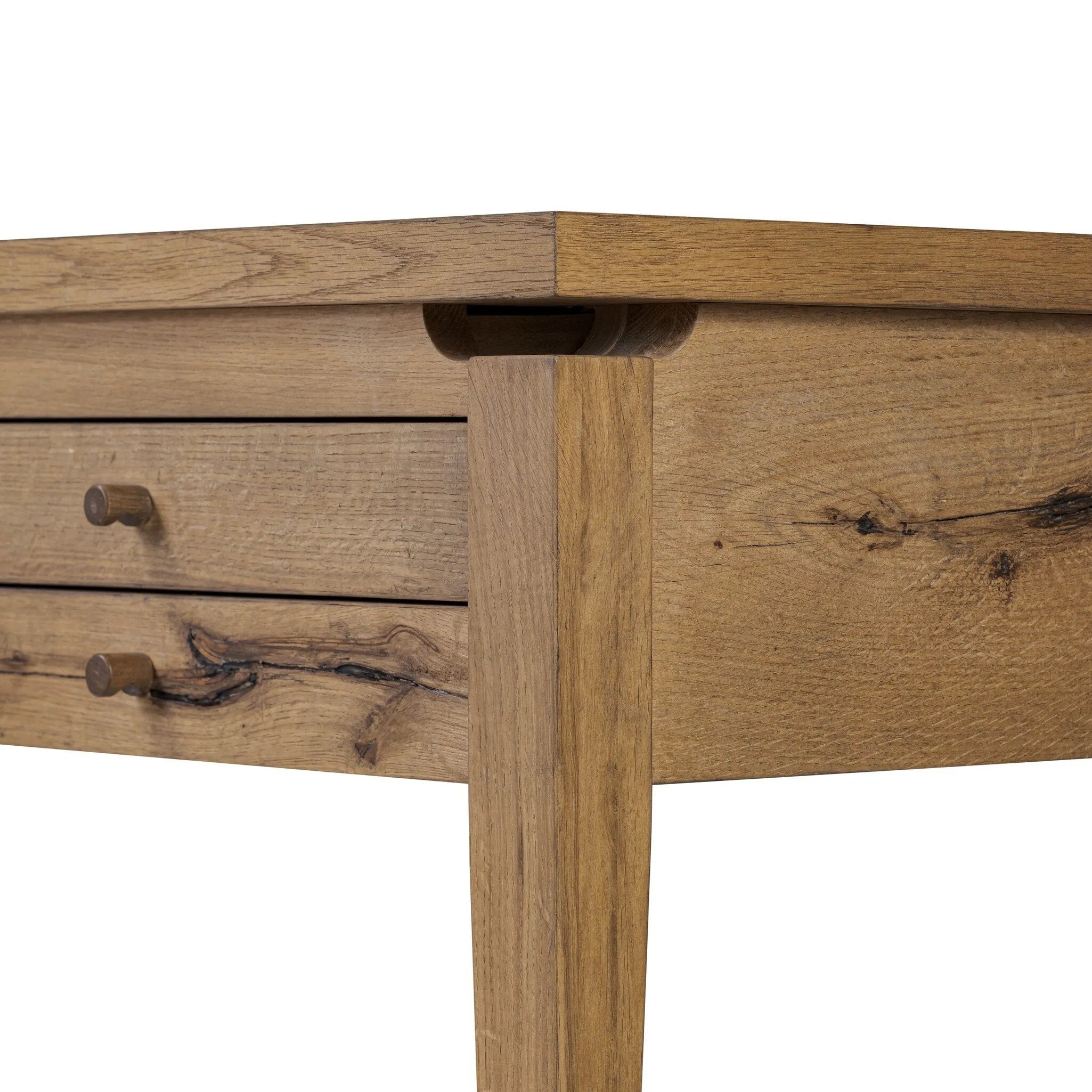 Featuring Bergstrom Warm Natural Oak Veneer Desk by Four Hands at Amethyst Home. Warm up your workspace with this light-finished writing desk of rich character oak. Tapered legs and subtle corner relief details create a simplified look that complements a home office or flex space. Complete with thoughtful touches like built-in cord management, a flip-top ou. Amethyst Home provides interior design, new home construction design consulting, vintage area rugs, and lighting in the San Diego metro area.