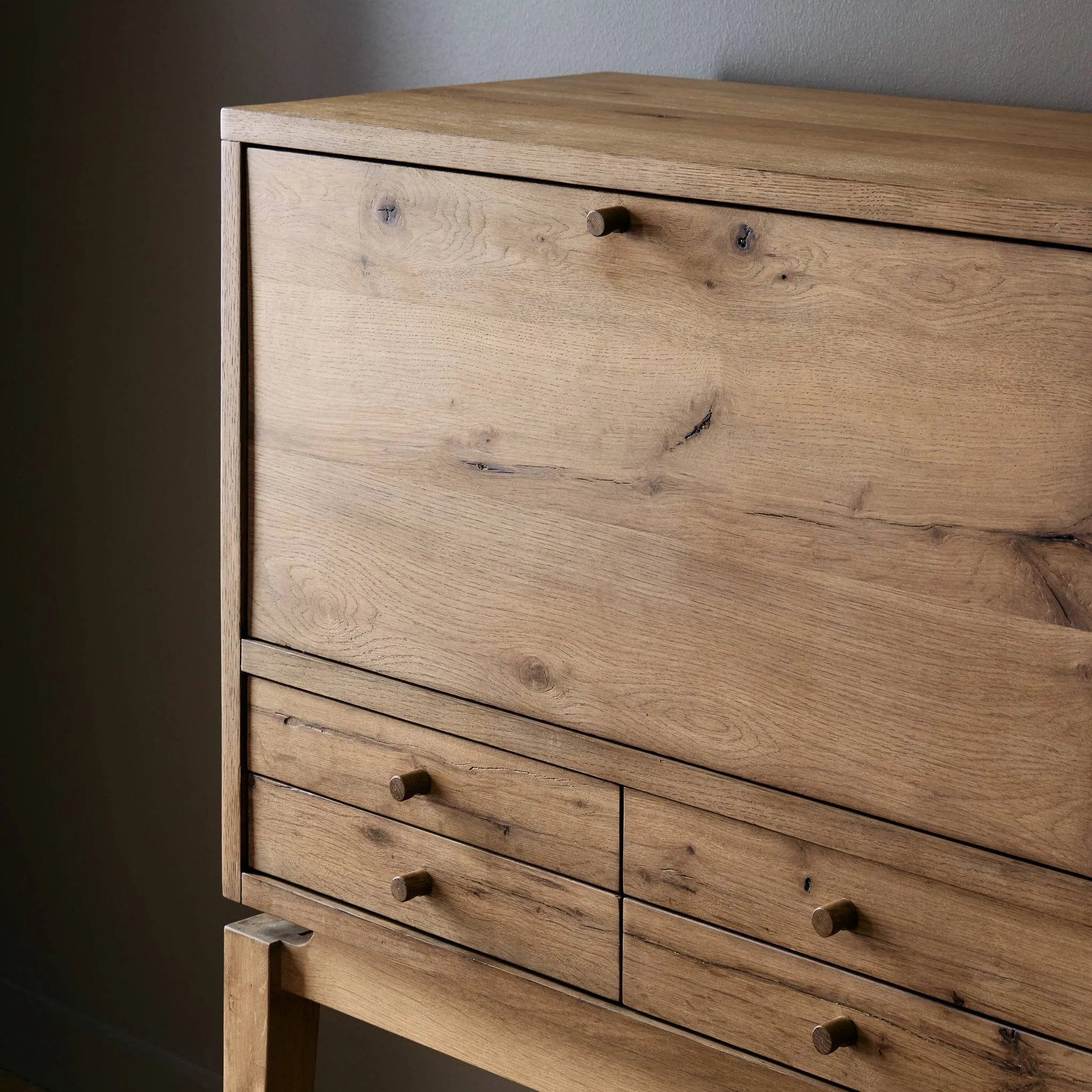 Featuring Bergstrom Warm Natural Oak Veneer Secretary Desk by Four Hands at Amethyst Home. A fresh take on the traditional secretary desk, made from warm natural oak. A flip-down top creates a wide writing surface, offering the perfect place to pen a handwritten note. Overall Dimensions: 35.00"w x 18.00"d x 48.00"h. Amethyst Home provides interior design, new home construction design consulting, vintage area rugs, and lighting in the Charlotte metro area.