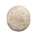 For an extra seat or propped feet, this welcoming ottoman features a subtly tapered shape and a rounded base with bun feet beneath. Crafted from solid worn oak and upholstered with a linen blend fabric that features a beautiful damask pattern Amethyst Home provides interior design, new home construction design consulting, vintage area rugs, and lighting in the Laguna Beach metro area.