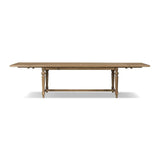 Featuring Blinn Worn Oak Veneer Extension Dining Table by Four Hands at Amethyst Home. Bring a traditional look to the dining room for parties large or small. A turned, tapered base of solid oak support a rectangular tabletop of oak veneer, with a warm, worn finish. On both ends, breadboard extensions provide the option to expand to fit up to 12 guests. Shi. Amethyst Home provides interior design, new home construction design consulting, vintage area rugs, and lighting in the Charlotte metro area.