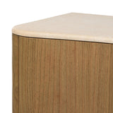 Fluid contours give shape to this solid mindi cabinet, topped with a creamy marbled top. Two doors with knobbed pulls open to inset shelves for organized storage Amethyst Home provides interior design, new home construction design consulting, vintage area rugs, and lighting in the Houston metro area.