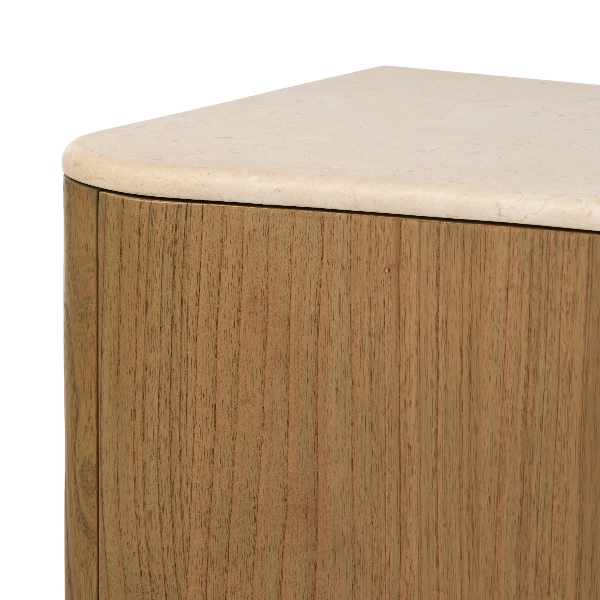 Fluid contours give shape to this solid mindi cabinet, topped with a creamy marbled top. Two doors with knobbed pulls open to inset shelves for organized storage Amethyst Home provides interior design, new home construction design consulting, vintage area rugs, and lighting in the Houston metro area.