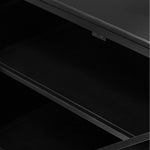 Bring a classic look to media storage with a console of black-finished iron, featuring simple bronzed hardware. Rear cutouts keep cords out of sight Amethyst Home provides interior design, new home construction design consulting, vintage area rugs, and lighting in the Park City metro area.