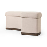 Featuring Candace Harbor Sand Dining Bench by Four Hands at Amethyst Home. Bring a tailored, timeless look to your space with shapely dining bench designed to pair with a round dining table. A burnt oak base grounds a curved frame and seat upholstered in high-performance fabric — perfect for everyday dining. Performance fabrics are specially created to withsta. Amethyst Home provides interior design, new home construction design consulting, vintage area rugs, and lighting in the Boston metro area.