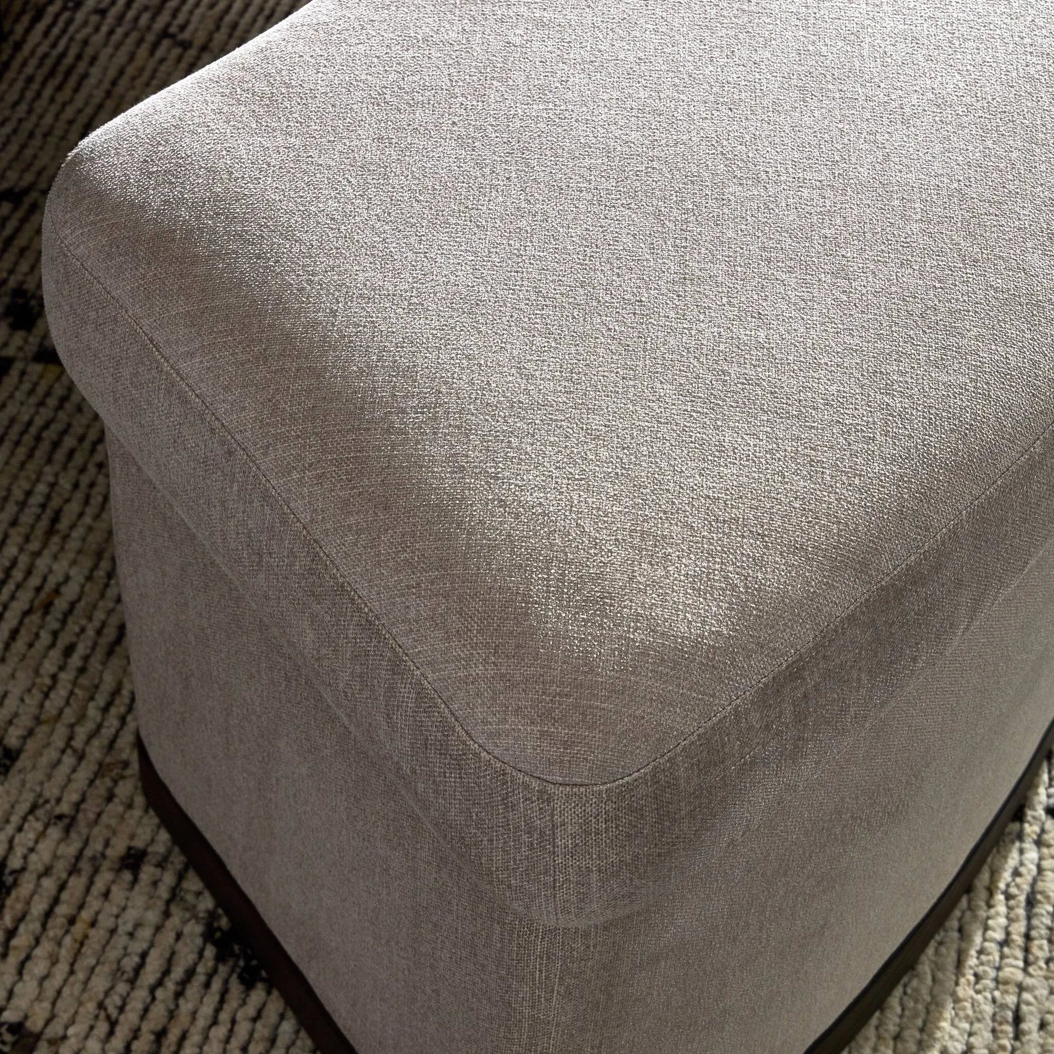 Featuring Candace Harbor Sand Dining Bench by Four Hands at Amethyst Home. Bring a tailored, timeless look to your space with shapely dining bench designed to pair with a round dining table. A burnt oak base grounds a curved frame and seat upholstered in high-performance fabric — perfect for everyday dining. Performance fabrics are specially created to withsta. Amethyst Home provides interior design, new home construction design consulting, vintage area rugs, and lighting in the Dallas metro area.