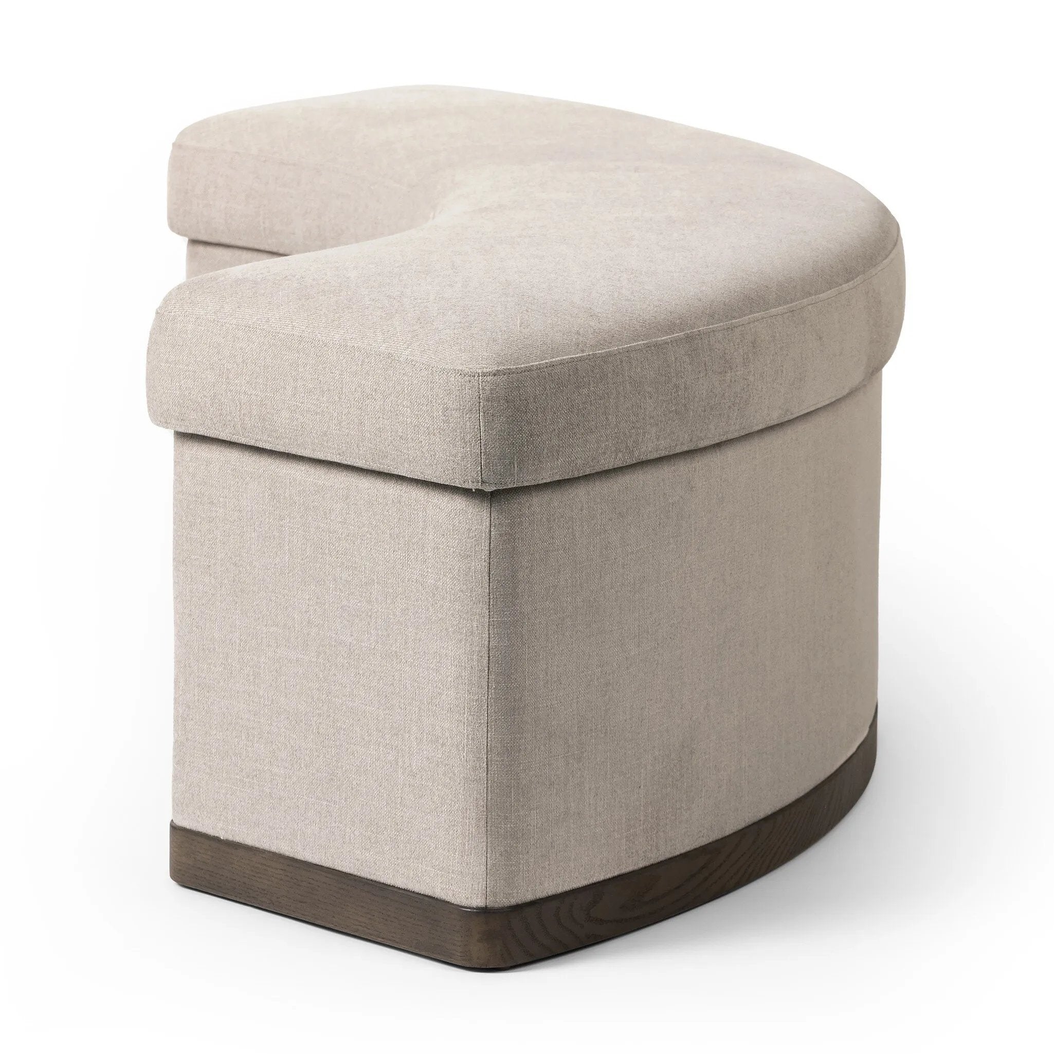 Featuring Candace Harbor Sand Dining Bench by Four Hands at Amethyst Home. Bring a tailored, timeless look to your space with shapely dining bench designed to pair with a round dining table. A burnt oak base grounds a curved frame and seat upholstered in high-performance fabric — perfect for everyday dining. Performance fabrics are specially created to withstan. Amethyst Home provides interior design, new home construction design consulting, vintage area rugs, and lighting in the Omaha metro area.