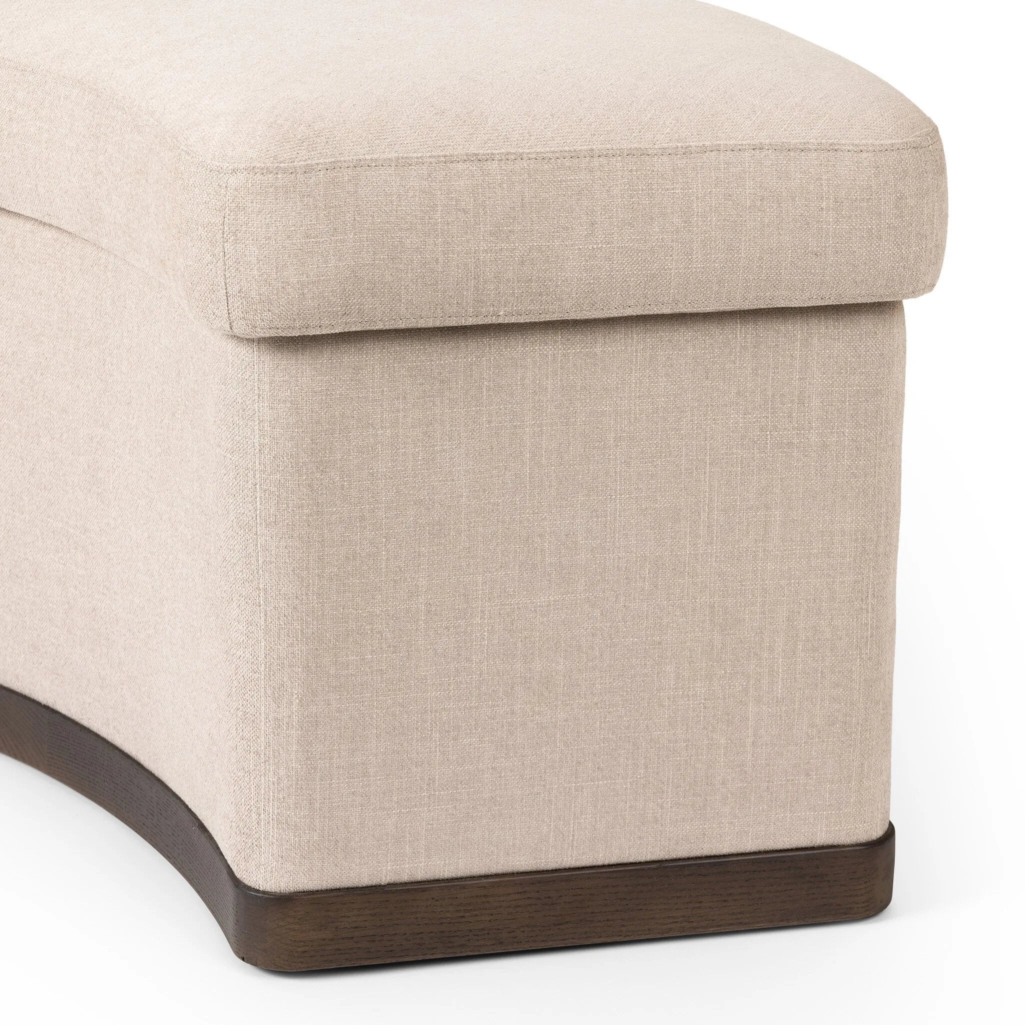 Featuring Candace Harbor Sand Dining Bench by Four Hands at Amethyst Home. Bring a tailored, timeless look to your space with shapely dining bench designed to pair with a round dining table. A burnt oak base grounds a curved frame and seat upholstered in high-performance fabric — perfect for everyday dining. Performance fabrics are specially created to wit. Amethyst Home provides interior design, new home construction design consulting, vintage area rugs, and lighting in the Washington metro area.