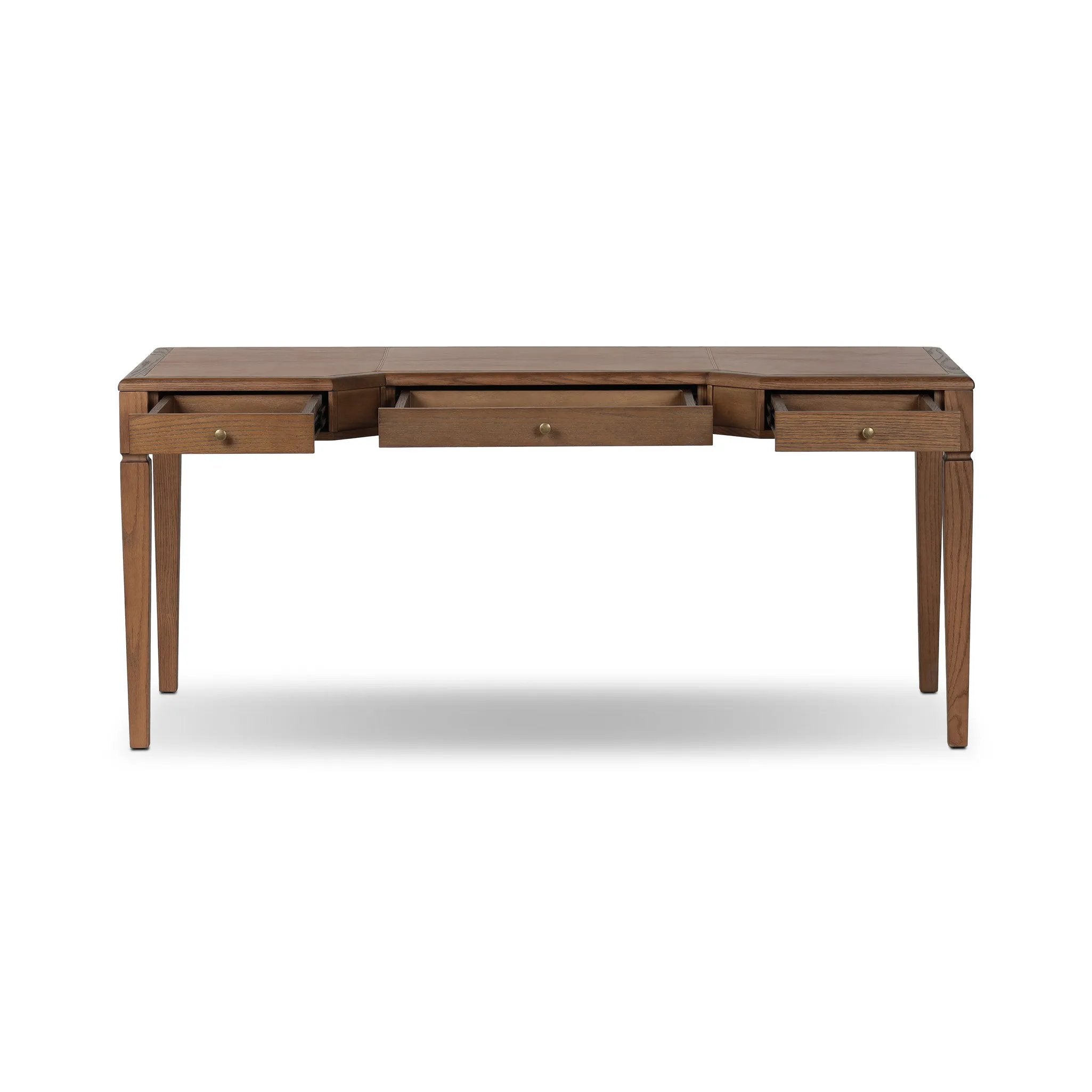 Featuring Claude Tan Oak Veneer Desk by Four Hands at Amethyst Home. Overall Dimensions: 68.00"w x 28.00"d x 30.00"hWeight : 132.28 lbsMaterials: Oak Veneer, Top Grain Leather, Solid Oak. Amethyst Home provides interior design, new home construction design consulting, vintage area rugs, and lighting in the Calabasas metro area.