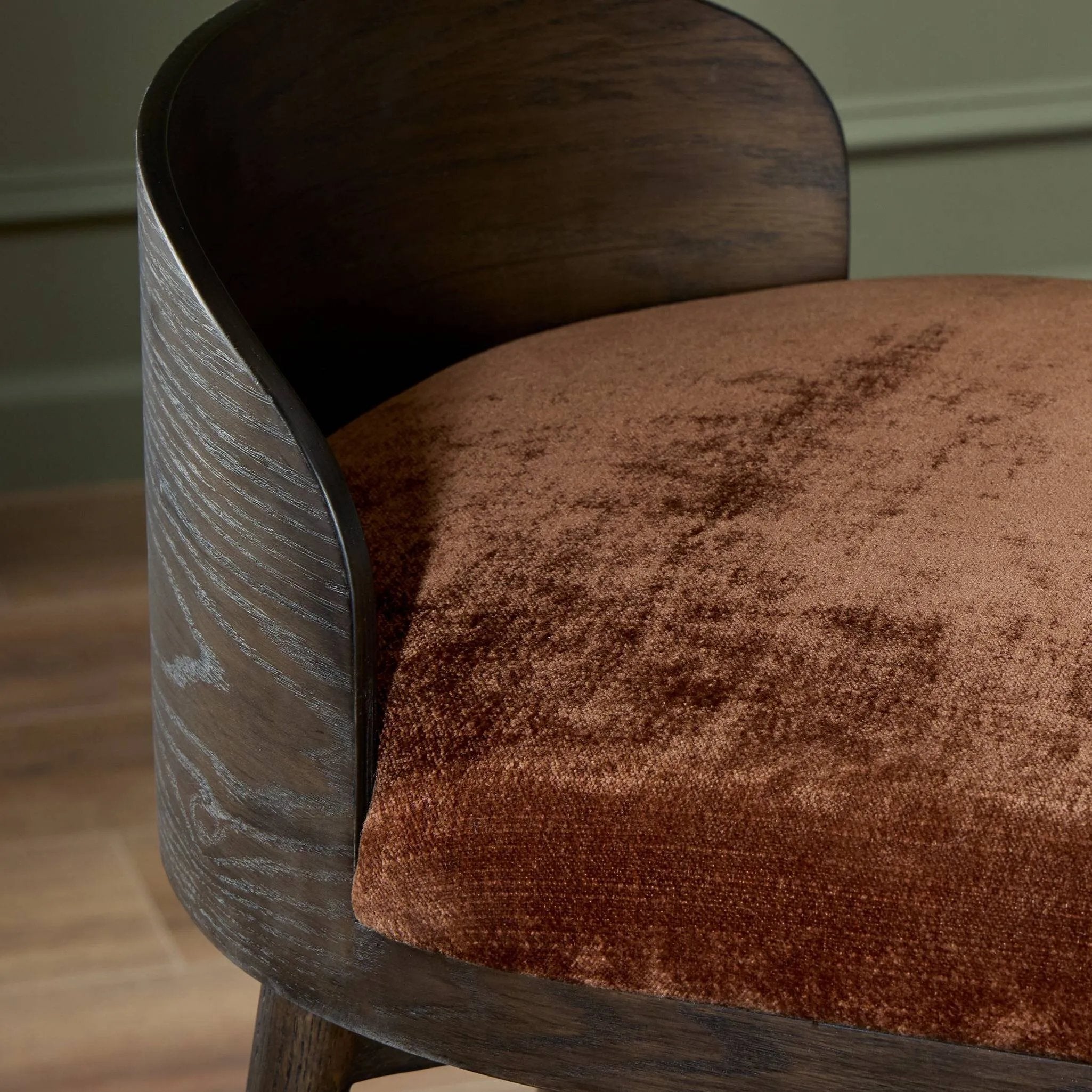 Featuring Cloris Altair Sienna Swivel Bar + Counter Stool by Four Hands at Amethyst Home. Channel vintage vibes with a swivel stool perfectly sized for the bar. Crafted of dark-finished oak, a low, molded back adds a playful touch, while an upholstered seat offers comfort and color. Finished off with a memory swivel to ensure the stool's curved wood back . Amethyst Home provides interior design, new home construction design consulting, vintage area rugs, and lighting in the Kansas City metro area.