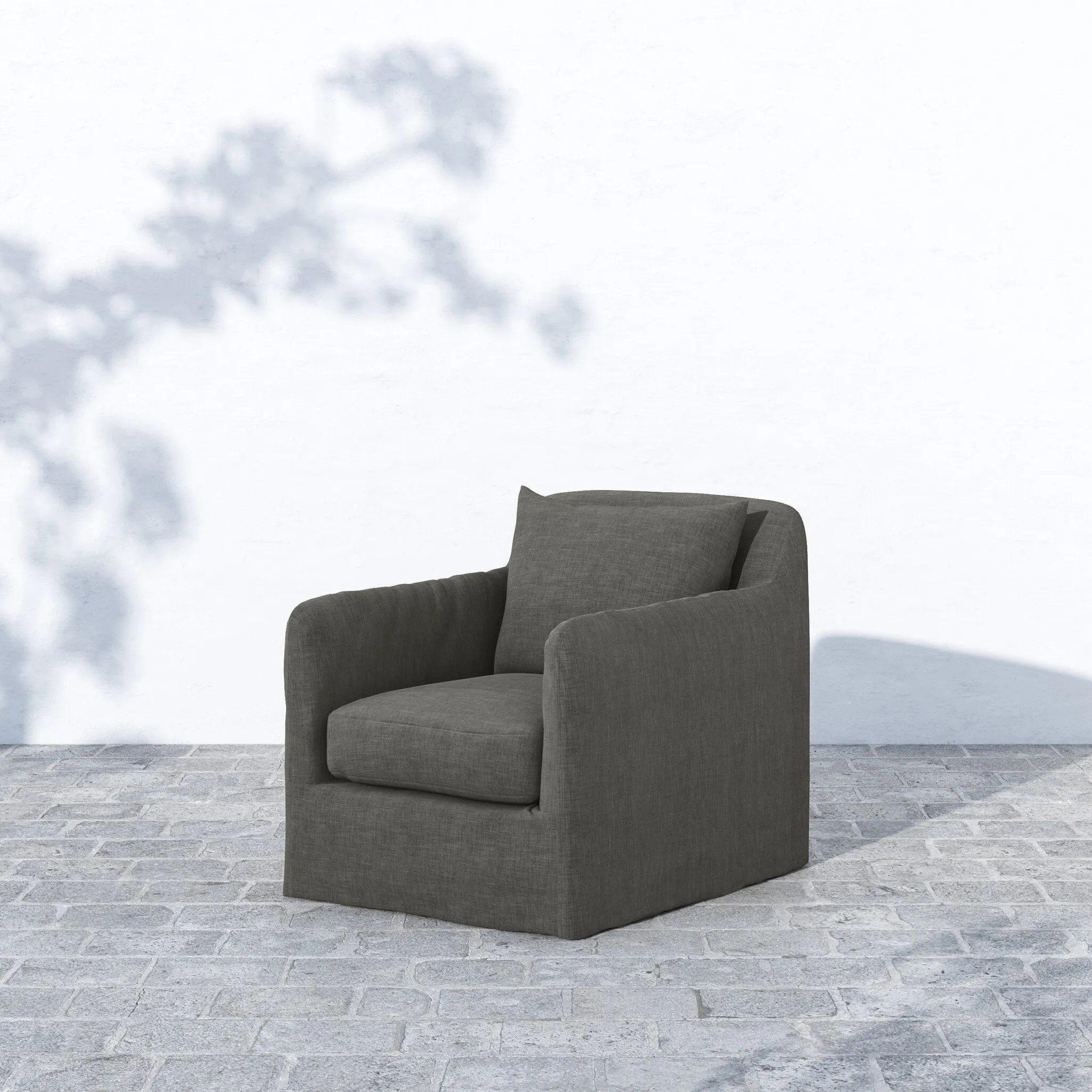 Featuring Dade Outdoor Swivel Chair - Charcoal by Four Hands at Amethyst Home. This Dade Outdoor Swivel Chair - Charcoal is a fresh, outdoor-friendly spin on the swivel chair. Removable charcoal slipcover meets style with sensibility. Great in pairs. Cover or store inside during inclement weather and when not in use.
Overall Dimensions: 27"W x 33.75"L x 29.50. Amethyst Home provides interior design, new home construction design consulting, vintage area rugs, and lighting in the Houston metro area.