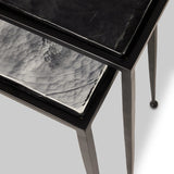 Featuring Dexter Smoked Black Cast Glass Nesting Tables by Four Hands at Amethyst Home. Embrace the mysterious with the Dexter smoked glass nesting tables.  Beautiful smoked glass gives a warm modern vibe while being practical.Overall Dimensions: 16.25"w x 16.25"d x 21.00"hWeight : 52.91 lbsMaterials : Cast Glass, Iron. Amethyst Home provides interior design, new home construction design consulting, vintage area rugs, and lighting in the Nashville metro area.