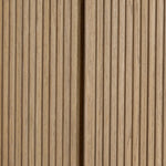 Crafted from light oak with a plinth-style base, rounded sides and linear reeding, this tall cabinet works subtle midcentury vibes into any space. Fully finished interior and shelves for quality detailing inside and out Amethyst Home provides interior design, new home construction design consulting, vintage area rugs, and lighting in the Omaha metro area.