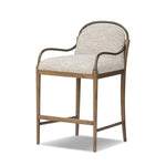 A tribute to traditional artistry and found pieces, this bar stool fluidly combines ash and burnished brass to frame a comfortable S-spring seat. Finished in heavy boucle-like upholstery that features a subtle linear pattern for added depth — creating a luxe, inviting feel. A design collaboration by Amber Lewis and Four Hands. Amethyst Home provides interior design, new home construction design consulting, vintage area rugs, and lighting in the Nashville metro area.