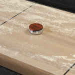 Material-driven for fun, this shuffleboard table features a hand-stitched leather landing surface, laminated solid oak game board — finished in a durable lacquer — and industrial trestle-style, cast iron legs. Climatic adjusters for leveling with ease. Each table comes with carved wood and steel pucks, as well as a steel ring scoring mechanism. Amethyst Home provides interior design, new home construction design consulting, vintage area rugs, and lighting in the Scottsdale metro area.