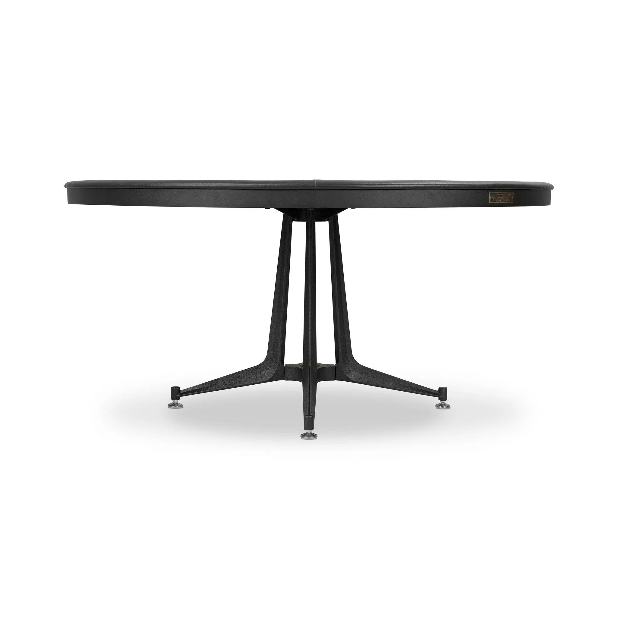 All in. The wood table top of this poker table from District Eight is finished in felt for easy card grabbing, and accented by a leather cushioned edge for comfort. Supported by an industrial cast iron trestle pedestal base, finished with adjustable feet. Amethyst Home provides interior design, new home construction design consulting, vintage area rugs, and lighting in the Scottsdale metro area.