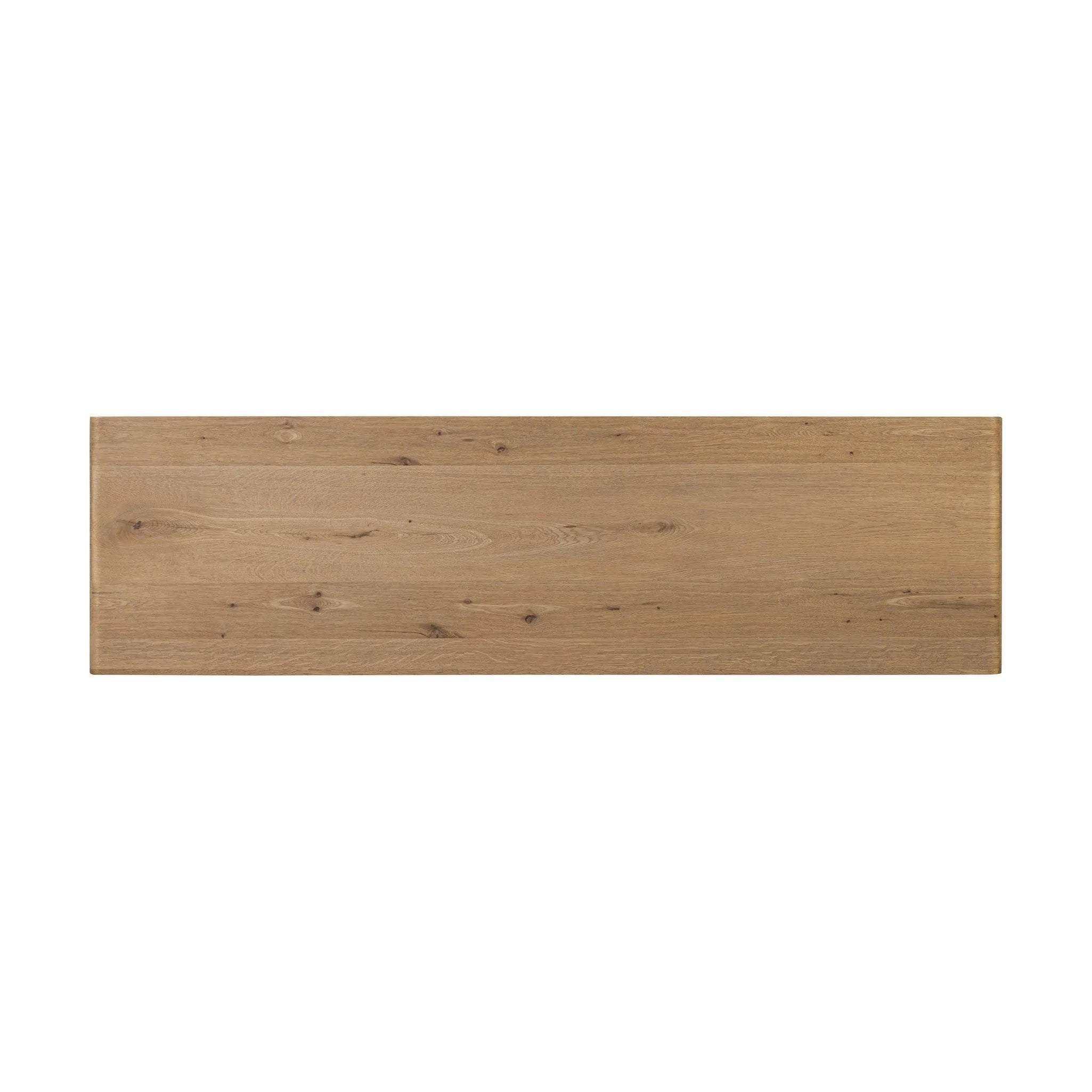 Simple and spacious, this oak dresser has six drawers paired with aged bronze and wood hardware. Waterfall shaping and soft-close undermount glides give a smooth finish Amethyst Home provides interior design, new home construction design consulting, vintage area rugs, and lighting in the Des Moines metro area.