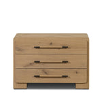 Simple and spacious, this oak nightstand has six drawers paired with aged bronze and wood hardware. Waterfall shaping and soft-close undermount glides give a smooth finish Amethyst Home provides interior design, new home construction design consulting, vintage area rugs, and lighting in the Des Moines metro area.