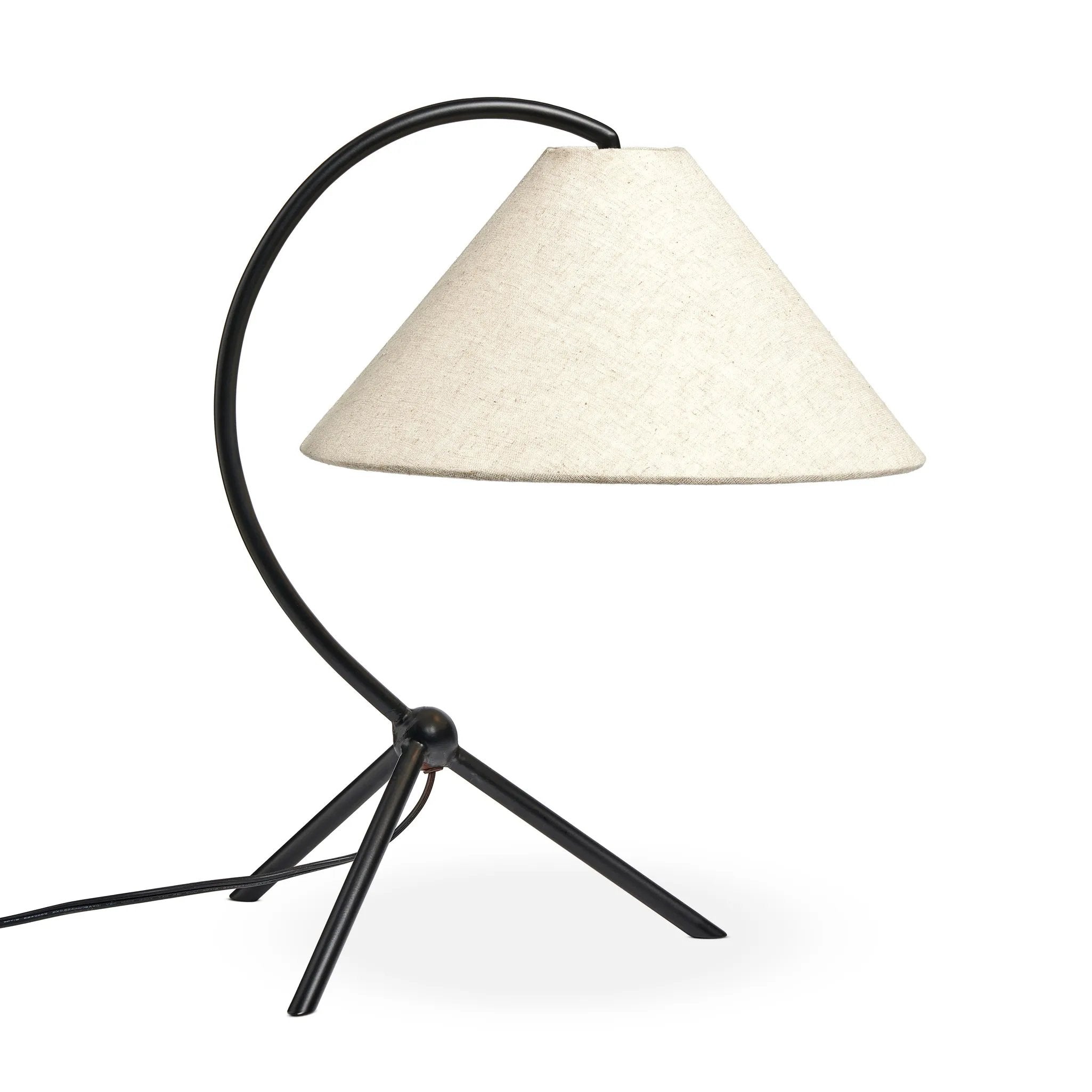 Featuring Emile Matte Black Table Lamp by Four Hands at Amethyst Home. A dramatically curved silhouette and tripod base of matte black metal pair with a flax linen shade for a shapely, minimalist feel.Overall Dimensions: 16.50"w x 14.00"d x 19.00"hWeight : 3.22 lbsMaterials : Iron, Thermoplastic, 75% Flax/Linen, 25% Cotton. Amethyst Home provides interior design, new home construction design consulting, vintage area rugs, and lighting in the Alpharetta metro area.