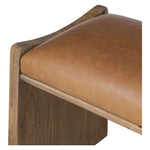 Top-grain leather and worn, solid oak fuse for a substantial, streamlined bench inspired by Nordic Minimalism Amethyst Home provides interior design, new home construction design consulting, vintage area rugs, and lighting in the San Diego metro area.