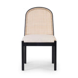 Featuring Esmee Antwerp Natural Dining Chair by Four Hands at Amethyst Home. Ebony nettlewood shapes the arched, angled back of this simply shaped, armless dining chair. Natural crosshatch cane adds a light texture to complement the creamy, neutral upholstered seat. Performance fabrics are specially created to withstand spills, stains, high traffic and wear, e. Amethyst Home provides interior design, new home construction design consulting, vintage area rugs, and lighting in the Boston metro area.