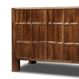 Featuring Ezri Cocoa Oak Media Console by Four Hands at Amethyst Home. Grain and character variation of cocoa-finished oak craft an intriguingly organic look. The carved design and floor-to-top cylinder legs give a primitive look that balances the movement of the wood pattern.
Overall Dimensions: 18.0" L x 82.0 " W x 27.0" H
Collection: AidenColors: Cocoa OakMa. Amethyst Home provides interior design, new home construction design consulting, vintage area rugs, and lighting in the Miami metro area.
