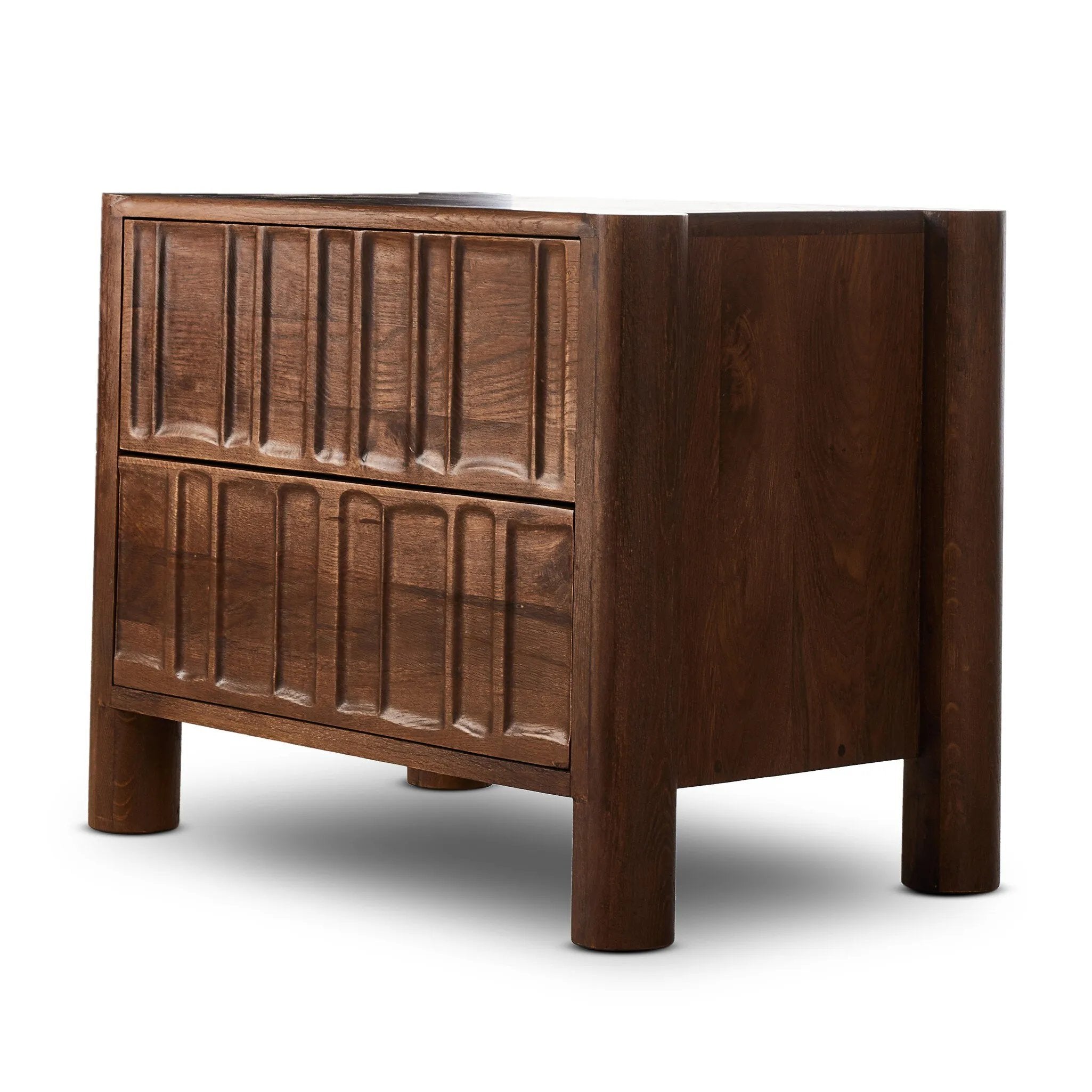 Featuring Ezri Cocoa Oak Nightstand by Four Hands at Amethyst Home. Cocoa-finished oak, organic carving and cylinder legs craft a primitive look, while wood's varying grain colors bring unique character to each piece.
32.00"w x 20.00"d x 25.00"h
Collection: AidenColors: Cocoa OakMaterials: Solid Oak, Oak VeneerWeight: 90.83 lbs. Amethyst Home provides interior design, new home construction design consulting, vintage area rugs, and lighting in the Kansas City metro area.