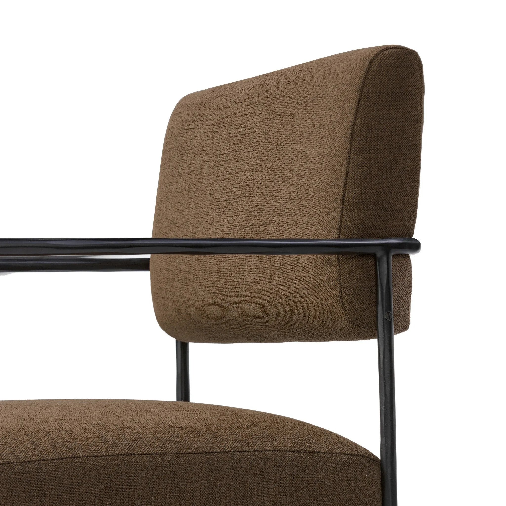 A dramatically slim frame of black hammered iron supports comfortable swivel seating upholstered in specialized performance fabric. Soft, easy to clean and free of PFAS, Crypton® performance fabric is specially engineered for protection against stains, moisture and odor Amethyst Home provides interior design, new home construction design consulting, vintage area rugs, and lighting in the Boston metro area.