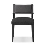Featuring Ferris Gibson Black Dining Chair by Four Hands at Amethyst Home. Mixed materials at their finest. Black ash forms a slight, simple frame for squared seating of neutral performance-grade upholstery. Black top-grain leather backing takes this modern-minded dining chair to the next level.Overall Dimensions: 20.00"w x 22.00"d x 32.00"hWeight : 16.53 . Amethyst Home provides interior design, new home construction design consulting, vintage area rugs, and lighting in the Alpharetta metro area.