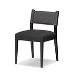 Featuring Ferris Gibson Black Dining Chair by Four Hands at Amethyst Home. Mixed materials at their finest. Black ash forms a slight, simple frame for squared seating of neutral performance-grade upholstery. Black top-grain leather backing takes this modern-minded dining chair to the next level.Overall Dimensions: 20.00"w x 22.00"d x 32.00"hWeight : 16.53 lbsM. Amethyst Home provides interior design, new home construction design consulting, vintage area rugs, and lighting in the Boston metro area.