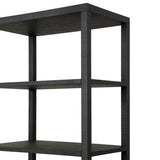 Woven black raffia drawers offer closed storage and a texture-driven take on book shelving. Antique brass-finished hardware adds a touch of vintage detailing, all framed within solid mahogany Amethyst Home provides interior design, new home construction design consulting, vintage area rugs, and lighting in the Houston metro area.