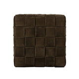 Soft, specialized top-grain leather is hand-woven, crafting a look of a treasured vintage find. Use as bonus seating or style with a tray for an extra surface Amethyst Home provides interior design, new home construction design consulting, vintage area rugs, and lighting in the Boston metro area.