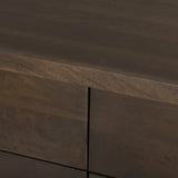 Inspired by French antique design, this dresser stands on round tapered legs with a prominent overhang top. Made of mango wood with cast iron key ring pulls, six drawers make it a versatile addition to the bedroom Amethyst Home provides interior design, new home construction design consulting, vintage area rugs, and lighting in the Los Angeles metro area.