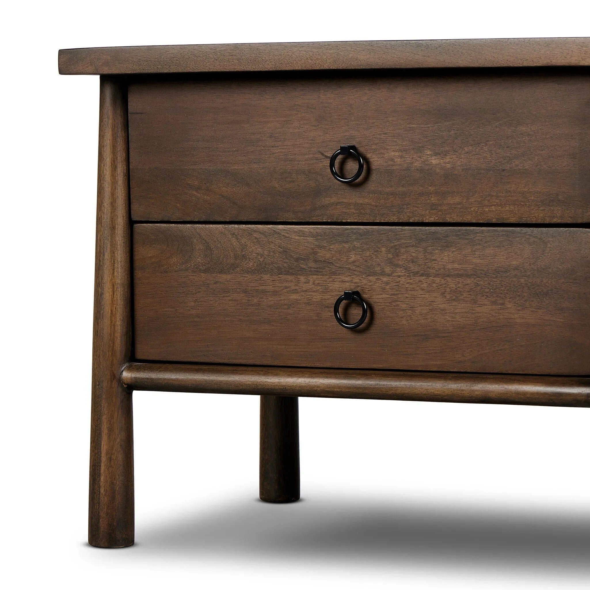 Featuring Freddie Brown Nightstand by Four Hands at Amethyst Home. Inspired by French antique design, this dresser stands on round tapered legs with a prominent overhang top. Made of mango wood with cast iron key ring pulls, two drawers make it a versatile choice as a dresser or nightstand.
Overall Dimensions: 22.0" L x 32.0 " W x 26.0" H
Collection: MayaColo. Amethyst Home provides interior design, new home construction design consulting, vintage area rugs, and lighting in the Seattle metro area.
