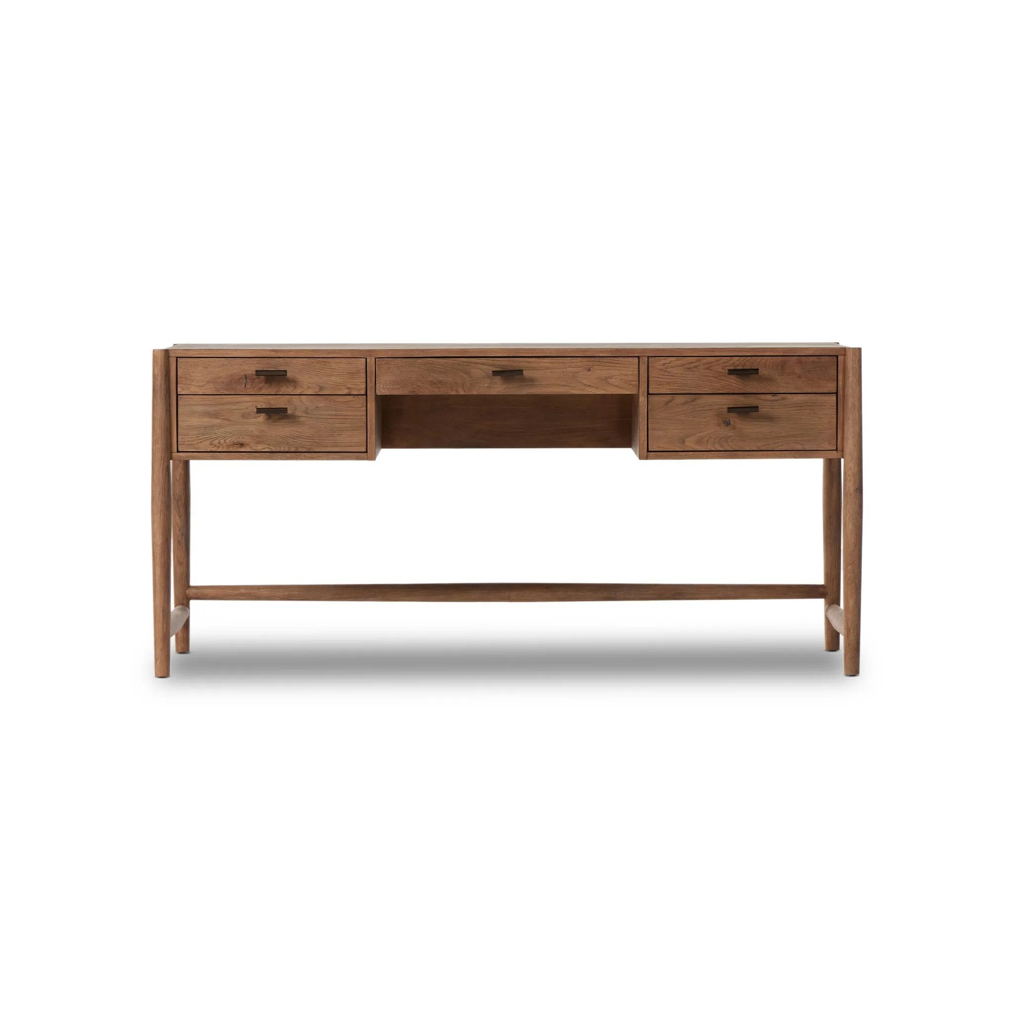 Featuring Glenview Weathered Oak Veneer Desk by Four Hands at Amethyst Home. Traditional, reimagined. Made from rustic weathered oak, this desk brings generous storage space to the office. Simple hardware is finished in an aged bronze.Overall Dimensions: 67.50"w x 27.50"d x 31.00"hWeight : 148.37 lbsMaterials: Thick Oak Veneer, Solid Oak. Amethyst Home provides interior design, new home construction design consulting, vintage area rugs, and lighting in the Boston metro area.