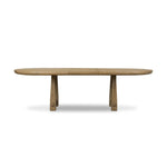 Make space to gather around. This extendable dining table is crafted from drifted oak veneer with a semi-trestle base, thick legs and an oval-shaped surface. The extension expands the table from 84" to a roomier 104" Amethyst Home provides interior design, new home construction design consulting, vintage area rugs, and lighting in the Charlotte metro area.