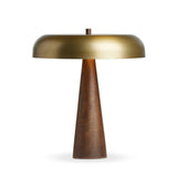 Featuring Griffin Russet Mango Table Lamp by Four Hands at Amethyst Home. A stylish nod to midcentury mushroom lamps, this beautifully scaled wooden lamp features a gleaming metal shade finished in aged brass. It's topped with a small wood finial to complete the look.Overall Dimensions: 20.00"w x 20.00"d x 22.75"hWeight : 15.78 lbsMaterials : Solid Mango,. Amethyst Home provides interior design, new home construction design consulting, vintage area rugs, and lighting in the Los Angeles metro area.