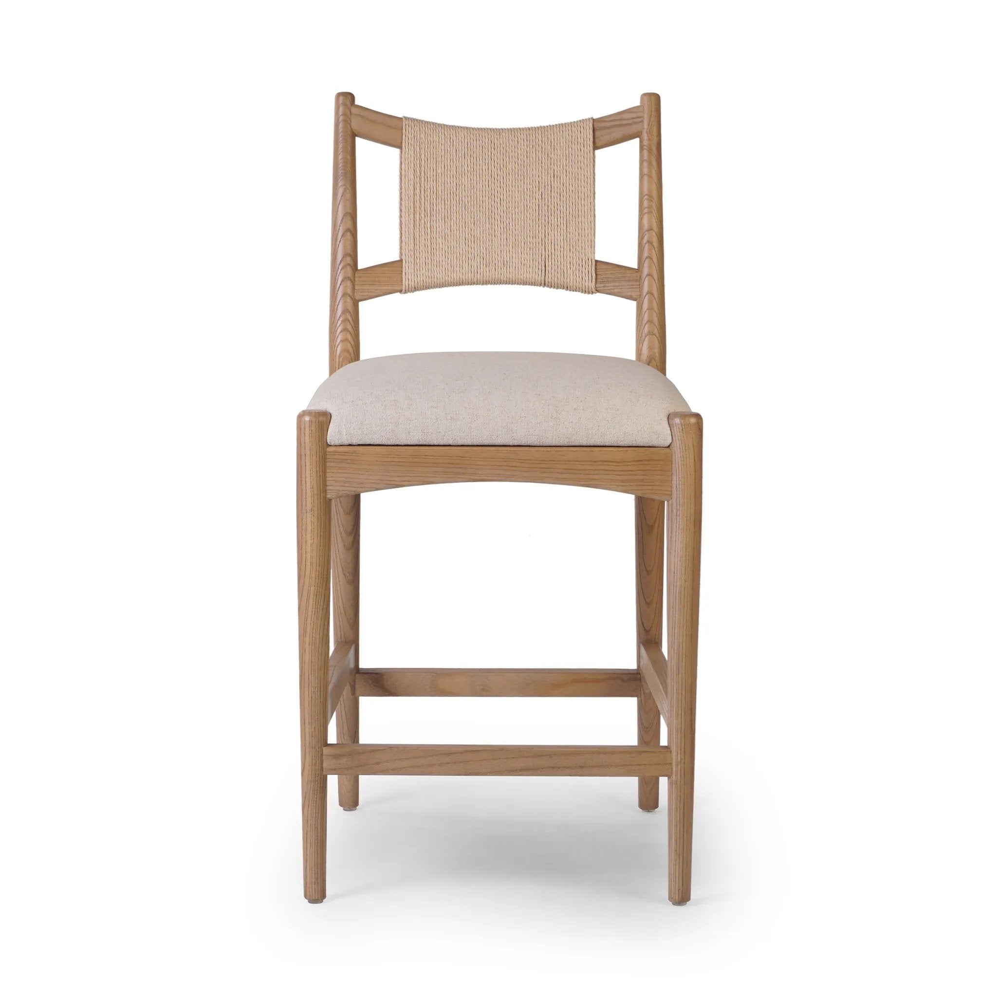 Featuring Haddon Antwerp Natural Counter Stool by Four Hands at Amethyst Home. A curved back wrapped and textural woven paper cord take this everyday counter stool to new heights. Natural nettlewood frames a linen-blend seat for a clean look.Overall Dimensions: 19.75"w x 23.25"d x 39.25"hWeight : 19.51 lbsMaterials: 39% Linen, 35% Cotton, 26% Polyester,. Amethyst Home provides interior design, new home construction design consulting, vintage area rugs, and lighting in the Winter Garden metro area.