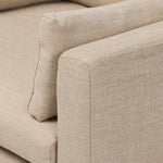 With traditional details like turned oak legs and brass casters, this low-profile accent chair features an elongated bench seat for an inviting sit. Performance fabric in neutral wheat finishes a knife-edge back and boxed arm cushions Amethyst Home provides interior design, new home construction design consulting, vintage area rugs, and lighting in the Kansas City metro area.