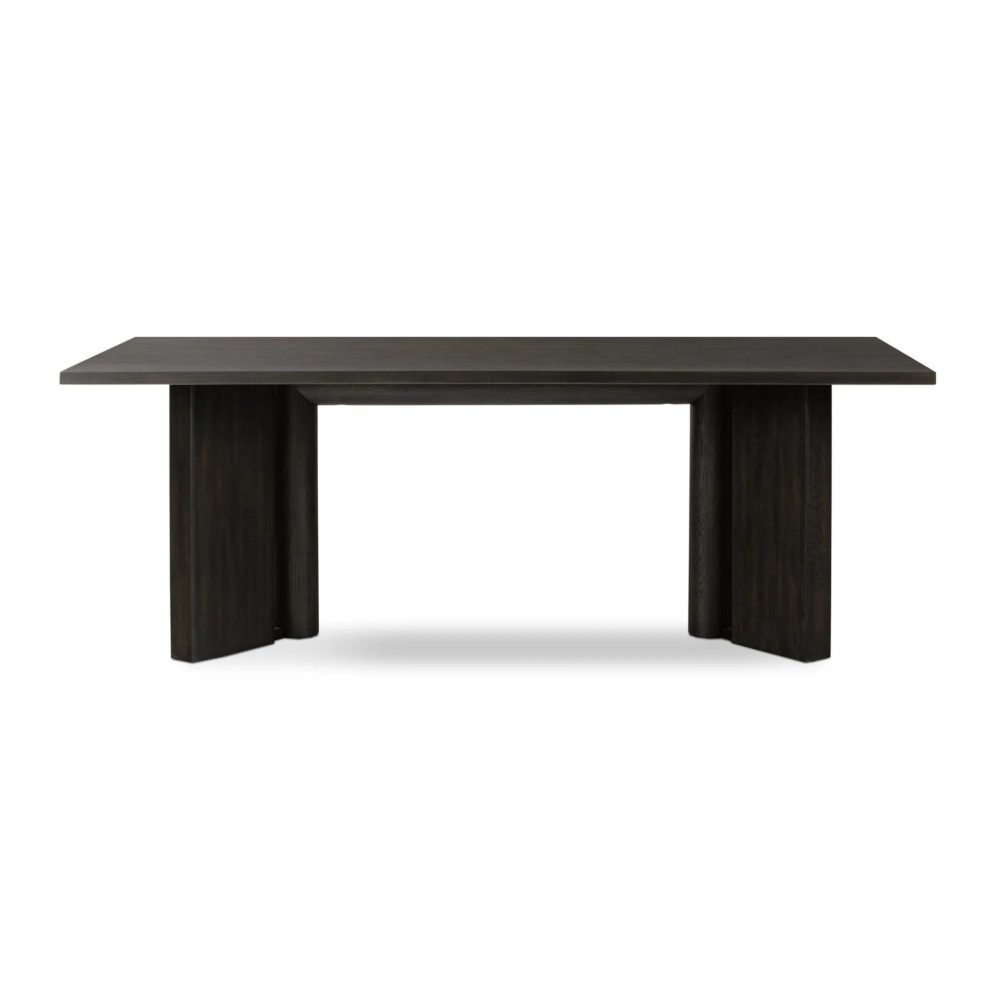 Featuring Huxley Smoked Black Veneer Dining Table by Four Hands at Amethyst Home. A smoked black finish brings character to this substantially sized dining table. Angled panel legs separated by a round cylinder craft a geometric look.
Overall Dimensions: 42.0" L x 100.0 " W x 30.0" H
Materials: Thick Oak Veneer, Solid OakWeight: 239.2 lbs. Amethyst Home provides interior design, new home construction design consulting, vintage area rugs, and lighting in the Washington metro area.