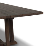 Subtly angled legs meet in a trestle-style stretcher base, pairing with a slatted top for a rustic-style outdoor dining table, also ideal for indoor spaces. Large chamfer details on the base and supports bring softness to FSC®-certified teak. Cover or store inside during inclement weather and when not in use Amethyst Home provides interior design, new home construction design consulting, vintage area rugs, and lighting in the Boston metro area.