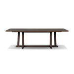 Subtly angled legs meet in a trestle-style stretcher base, pairing with a slatted top for a rustic-style outdoor dining table, also ideal for indoor spaces. Large chamfer details on the base and supports bring softness to FSC®-certified teak. Cover or store inside during inclement weather and when not in use Amethyst Home provides interior design, new home construction design consulting, vintage area rugs, and lighting in the Charlotte metro area.