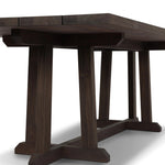 Subtly angled legs meet in a trestle-style stretcher base, pairing with a slatted top for a rustic-style outdoor dining table, also ideal for indoor spaces. Large chamfer details on the base and supports bring softness to FSC®-certified teak. Cover or store inside during inclement weather and when not in use Amethyst Home provides interior design, new home construction design consulting, vintage area rugs, and lighting in the Kansas City metro area.
