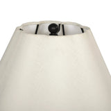 Slim in style, crisp with contrast. A black wrought iron base supports a cream-colored linen shade with scallop detailing Amethyst Home provides interior design, new home construction design consulting, vintage area rugs, and lighting in the Salt Lake City metro area.