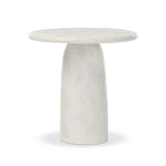 A dome-shaped pedestal base supports a rounded tabletop with bullnose edges. Made from cast white-finished concrete Amethyst Home provides interior design, new home construction design consulting, vintage area rugs, and lighting in the Seattle metro area.
