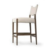 Featuring Jayla Antwerp Natural Stool by Four Hands at Amethyst Home. A midcetury-inspired piece, updated for modern times. A supportive back and seat cushion are upholstered in high-performance fabric, with walnut-finished wooden armrests prime for the head of the table. Perfectly sized for the counter. Steam regularly to keep fabric looking crisp. Performanc. Amethyst Home provides interior design, new home construction design consulting, vintage area rugs, and lighting in the Austin metro area.