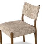 A midcentury-inspired piece brought to modern times. A supportive, sling-style back and seat cushion are upholstered in a soft, velvety fabric, with toasted oak armless framing Amethyst Home provides interior design, new home construction design consulting, vintage area rugs, and lighting in the Houston metro area.