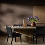 Unique linear carving with an artisan slant. Mango wood is finished in a light wash, highlighting texture and craftsmanship alike. Seats eight comfortably Amethyst Home provides interior design, new home construction design consulting, vintage area rugs, and lighting in the Portland metro area.