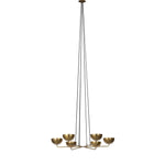 Six brass discs float on gently curved arms, suspended by adjustable black fabric cords that become an integral part of the design. The piece invites customization, allowing you to set the perfect length for your space. The bulbs nestle discreetly within each disc, creating a warm, diffused glow. G16.5 bulbs recommended Amethyst Home provides interior design, new home construction design consulting, vintage area rugs, and lighting in the Des Moines metro area.