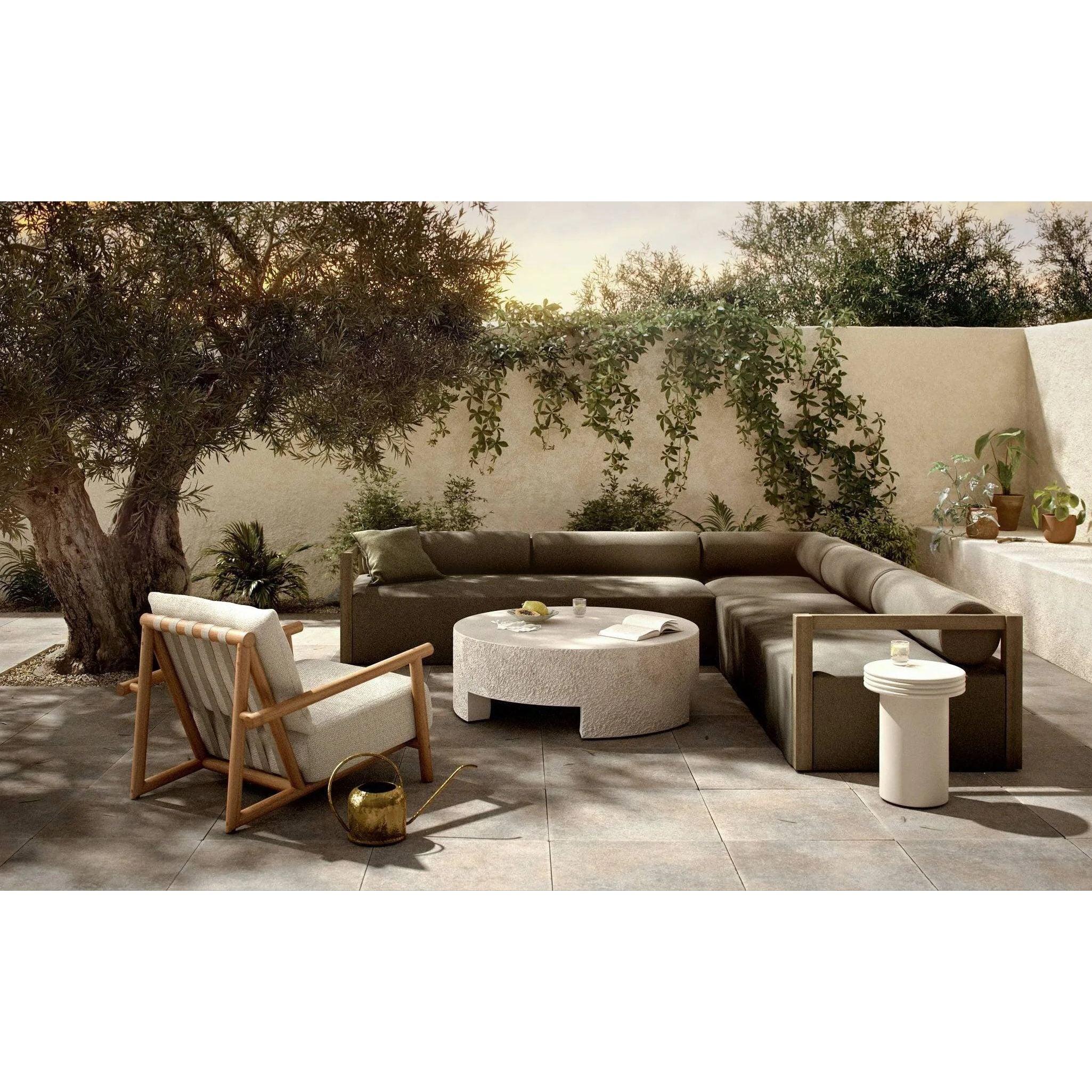 Featuring Everett Matte Stone Outdoor Coffee Table by Four Hands at Amethyst Home. A textured, white concrete coffee table perfect for modern and wabi sabi style.  The table has a matte texture and is perfect for indoors or outdoors.Overall Dimensions: 48.00"w x 48.00"d x 16.25"hWeight : 277.78 lbsMaterials : Concrete. Amethyst Home provides interior design, new home construction design consulting, vintage area rugs, and lighting in the Scottsdale metro area.