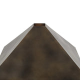 Burnished brass iron in a pyramid shape gives an industrial feel to this lamp's dark green canvas base with softened corners Amethyst Home provides interior design, new home construction design consulting, vintage area rugs, and lighting in the Newport Beach metro area.
